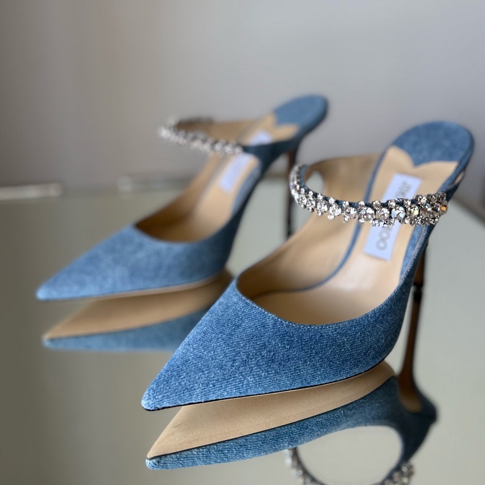 New Jimmy Choo Bing 100 embellished denim mules 39 $1,095 - Picture 15 of 15